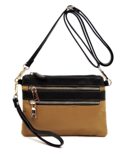 Fashion Zip Nylon Crossbody Clutch Bag Wristlet NP2581 TAN